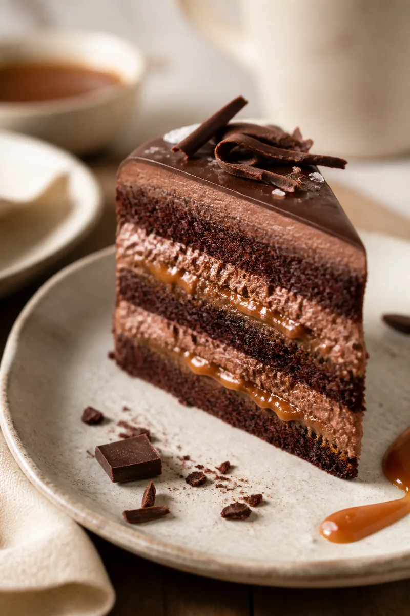 Bolo de chocolate e caramelo salgado